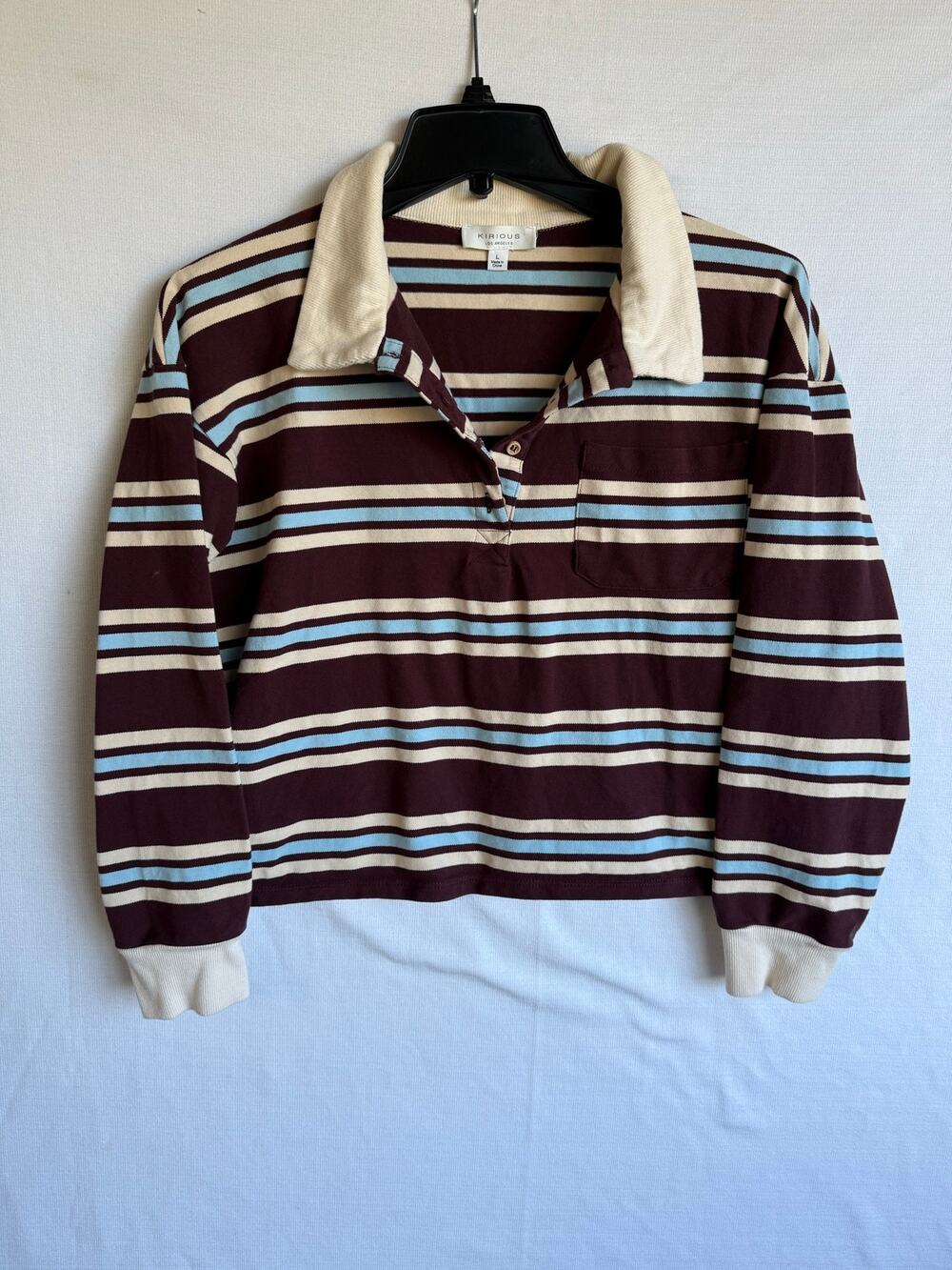 Kirious Los Angeles striped long-sleeve rugby polo shirt